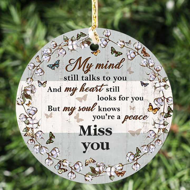 Butterfly Memorial My Soul Knows You' re At Peace Circle Ornament (Porcelain)