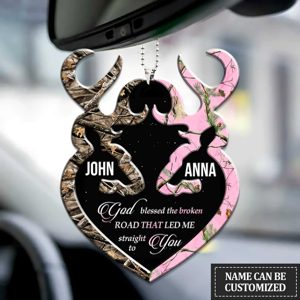 Personalized Buck And Doe Heart God Blessed Ornament