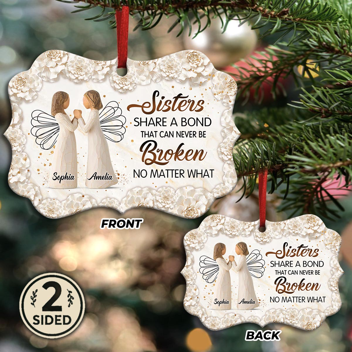 Sister Share A Bond That Can Never Be Broken Personalized Ornament