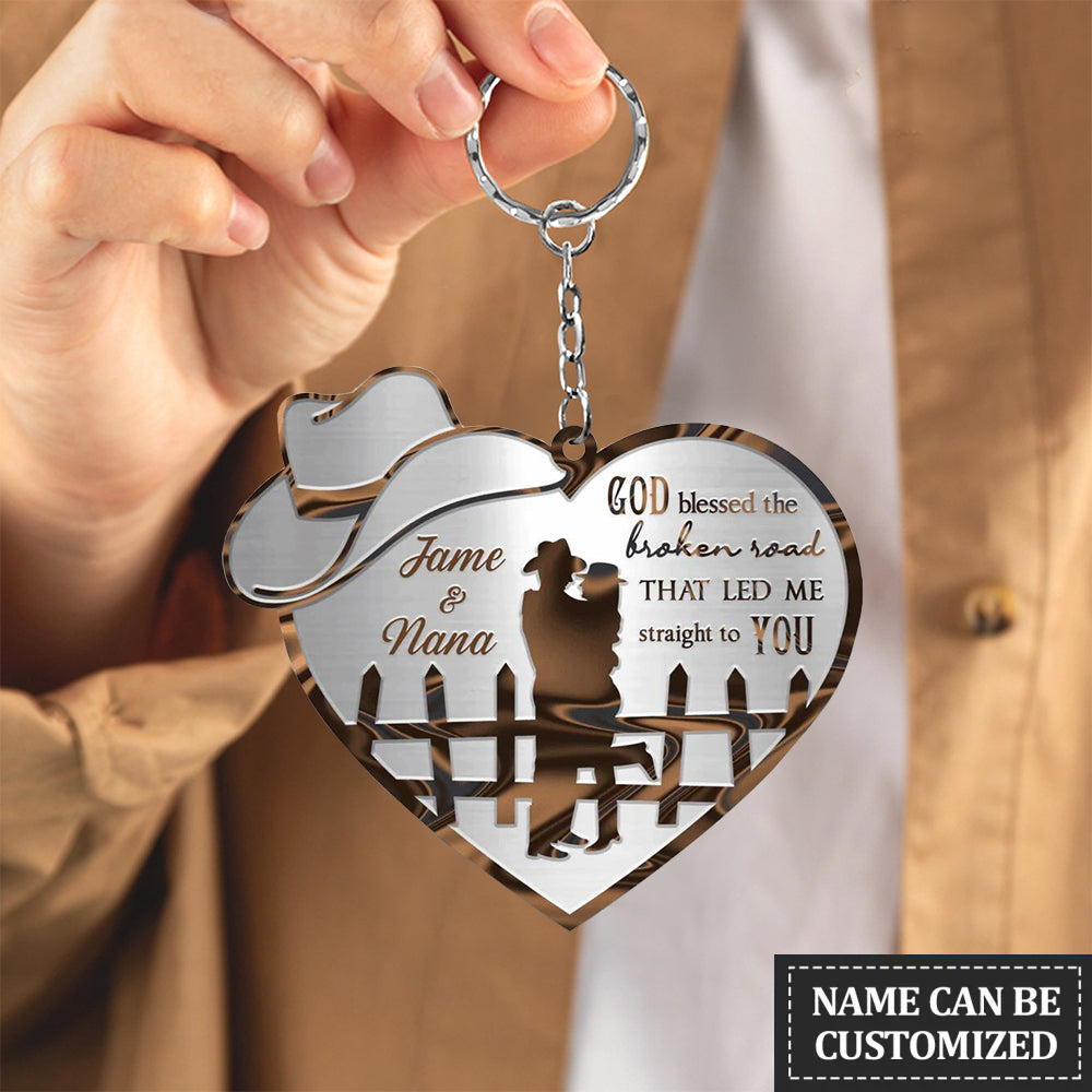 Couple Cowboy And Cowgirl God Blessed Personalized Keychain