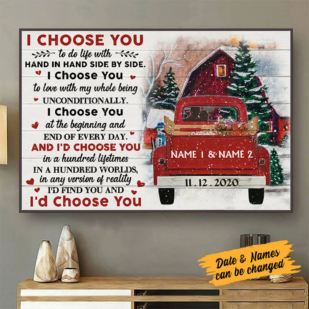 Red Truck Couple Christmas Personalized Poster-Best Gift For Couple