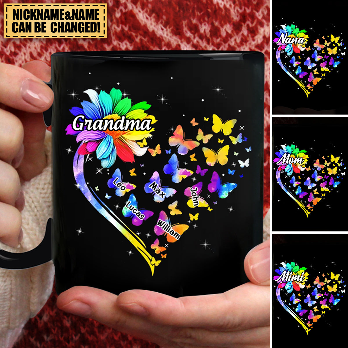 Colorful Sunflower Grandma Mom Butterflies Personalized Mug