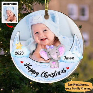 Elephant Baby And Moon First Christmas Personalized Circle Ornament