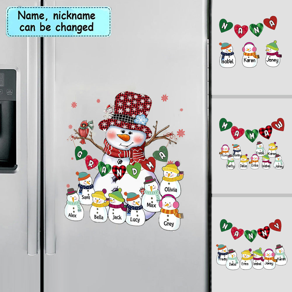 Snowman Grandma With Cute Little Snowman Kids Personalized Decal Sticker