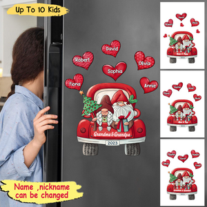Couple On Christmas Truck With Cute Heart Grandkids Personalized Sticker