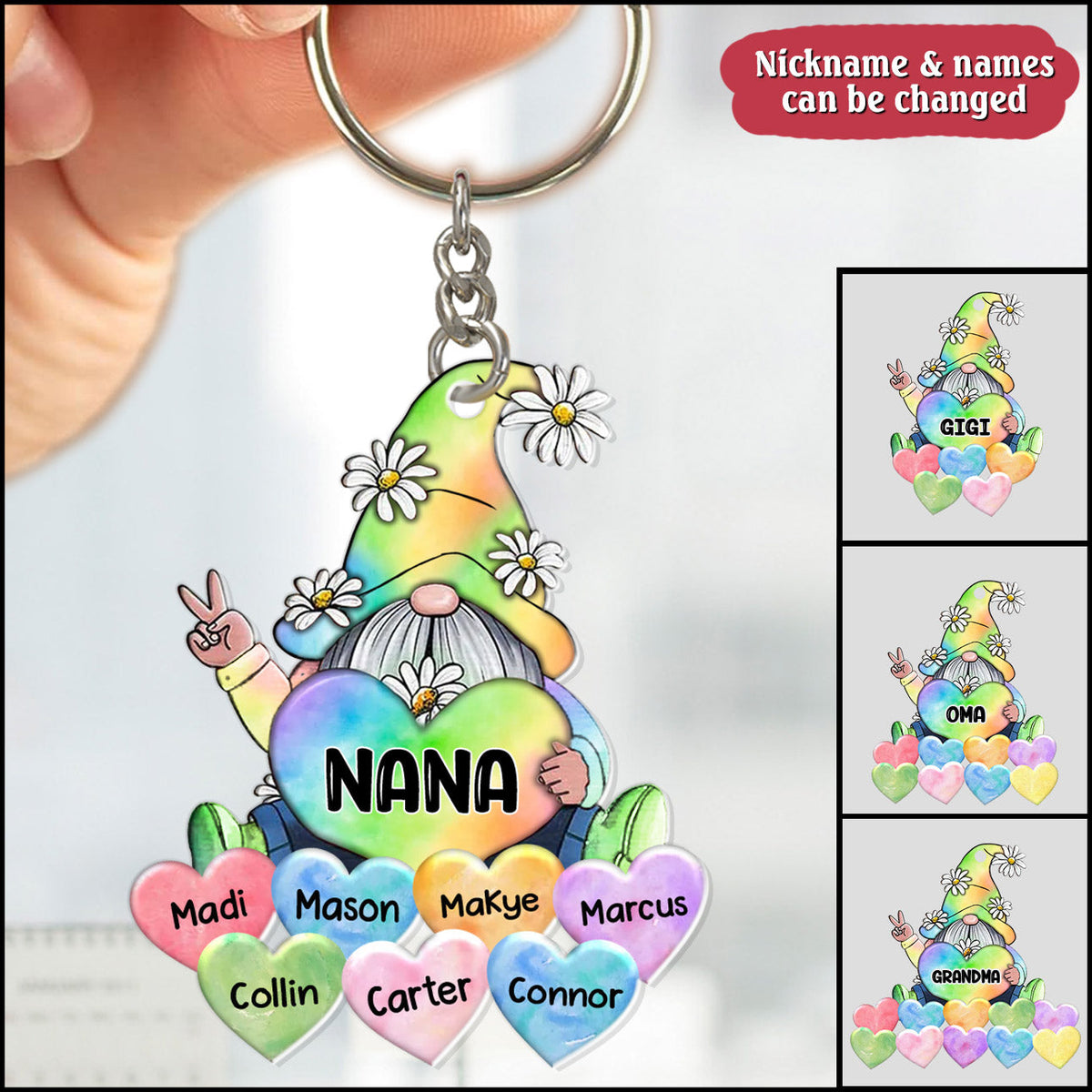 Colorful Rainbow  Grandma Mom Little Heart Kids Personalized Keychain