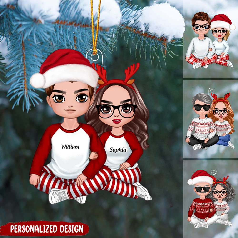 Gifts Christmas Doll Couple Sitting Hugging Personalized Ornament