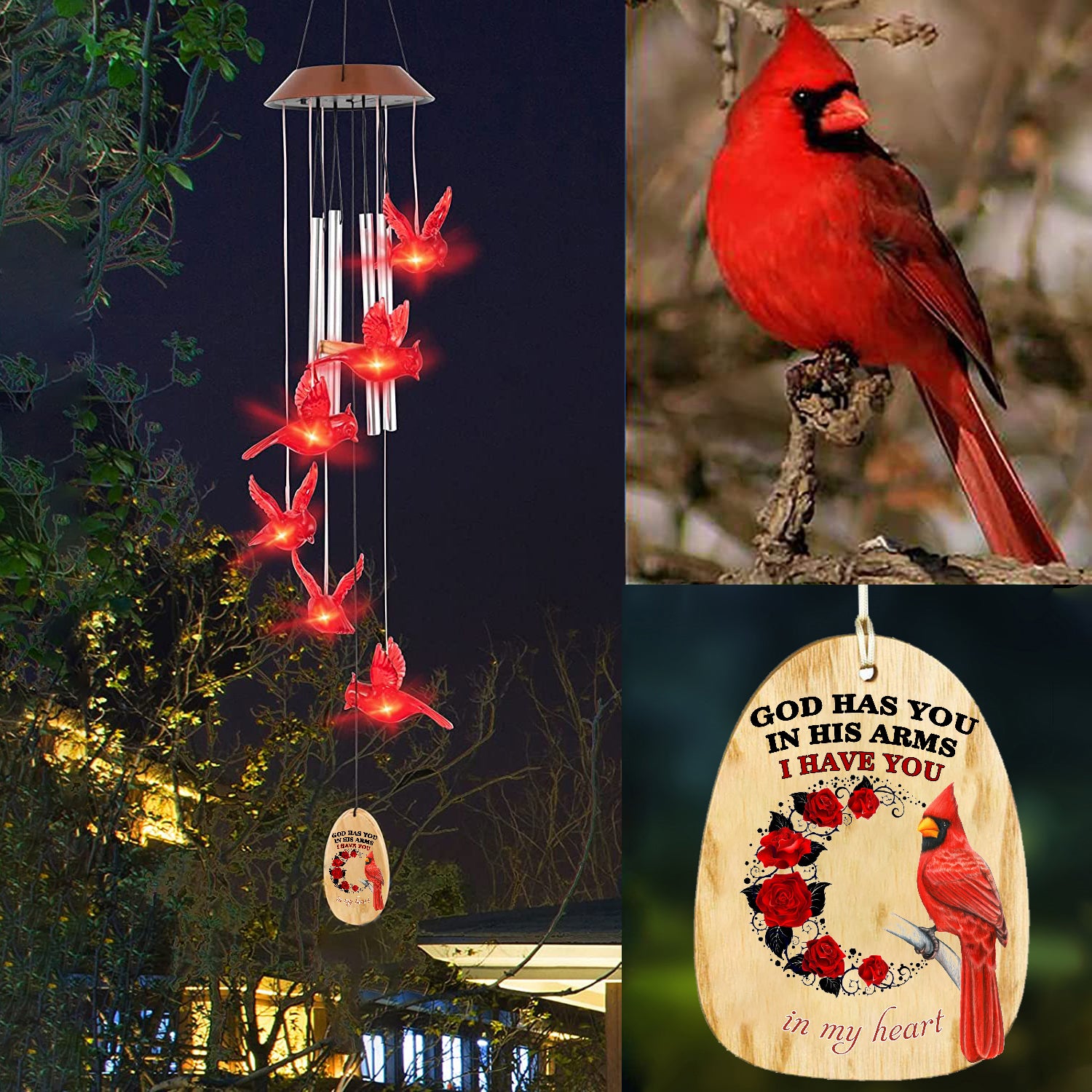 Cardinal Solar Memorial Wind Chimes