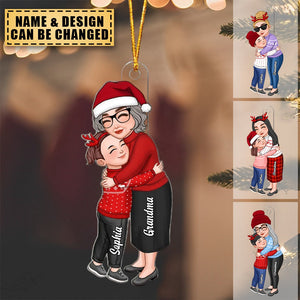 Grandma & Grandkid Hugging Christmas Personalized Acrylic Ornament