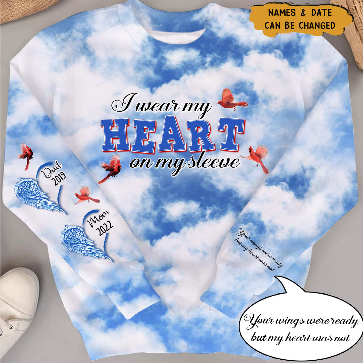 Customized Family Loss I Wear My Heart On My Sleeve Personalized All Over Print Sweatshirt