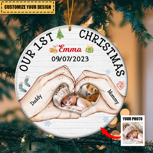 Baby's First Christmas Personalized Circle Ornament-Upload Photo