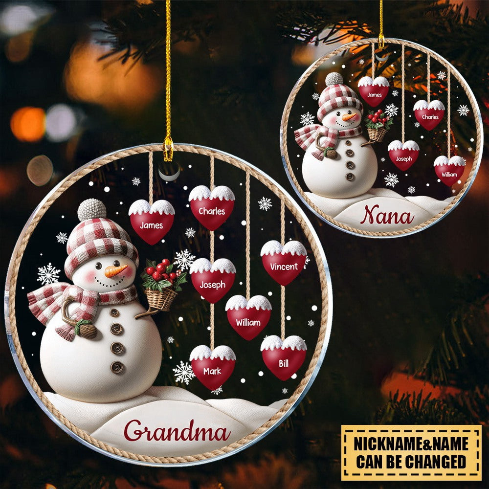 Happy Christmas Snowman Grandma Hanging Sweet Heart Kids Personalized Ornament