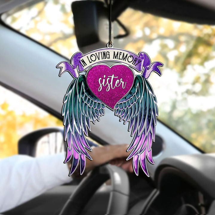 In Loving Memory Sister Pink Car Ornament