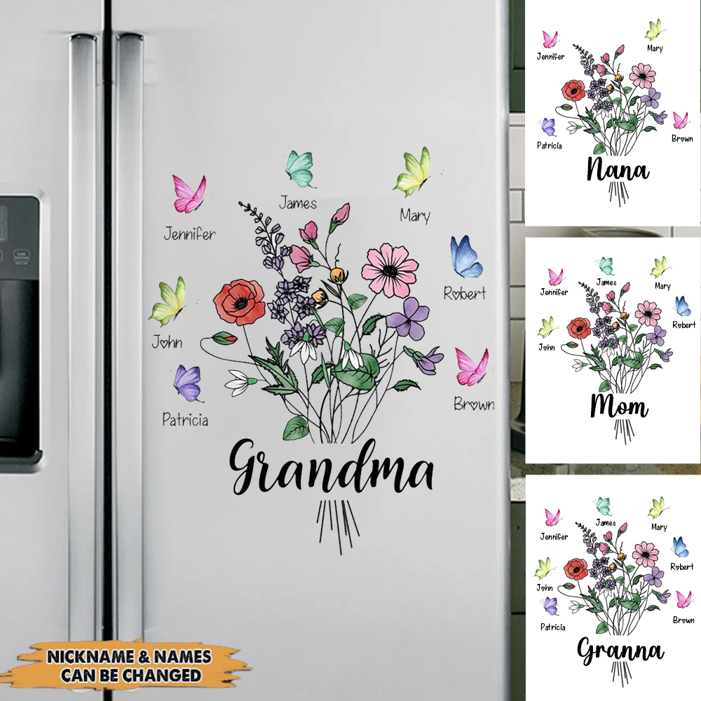 Grandma Butterfly Flower -Personalized Sticker Gift