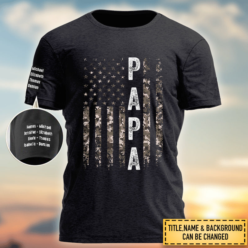 The Legend Daddy Papa - Family Personalized Custom Unisex T-Shirt With Design On Sleeve
