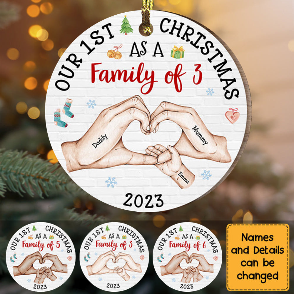 Our First Christmas As A Family Circle Personalized Wooden Ornament