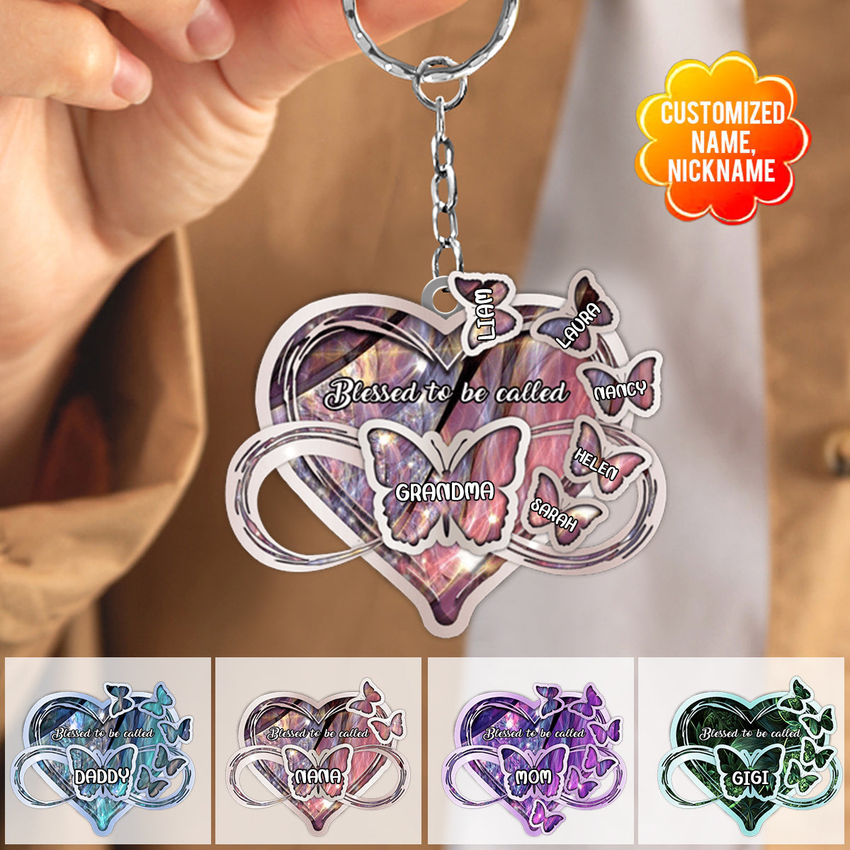 Blessed To Be Called Grandma Personalized Keychain