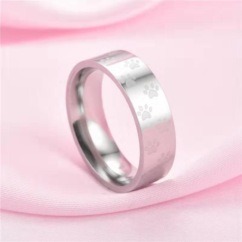 Silver Paw Print Ring for Dog Lover Memorial Dog Ring