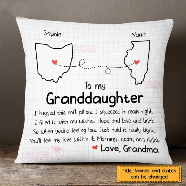 Granddaughter Long Distance Hug This Drawing Personalized Pillowcase