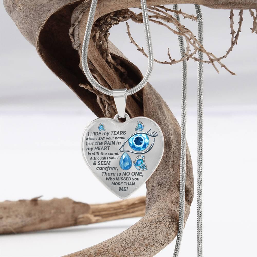 Butterfly I Hide My Tears Memorial Heart Pendant Necklace