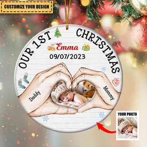 Baby's First Christmas Personalized Circle Ornament-Upload Photo