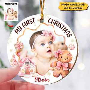Personalized Gift For Baby First Gingerbread Upload Photo Circle Ornament