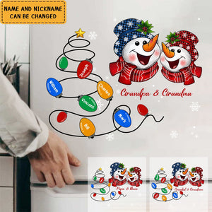 Christmas Laughing Snowman Grandpa Grandma With Kids Personalized Sticker