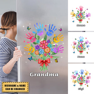 Grandma Mom Heart Handprints Flowers Personalized Sticker