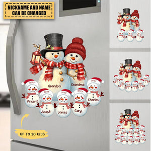 Couple Snowman Christmas Grandma Grandpa With Grandkids Personalized Sticker