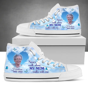 Memorial Upload Image Heaven, Never Walk Alone Personalized High Top Shoes