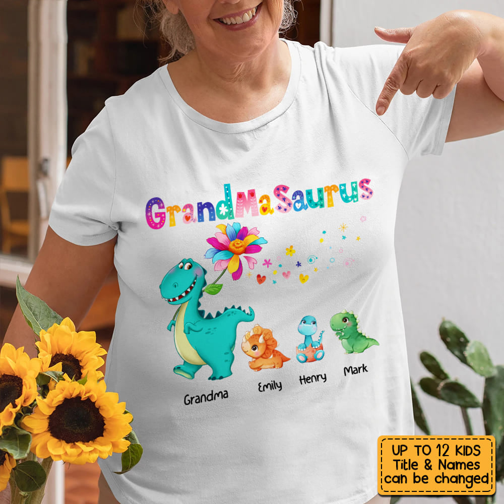 Personalized Grandmasaurus Colorful Flower T Shirt