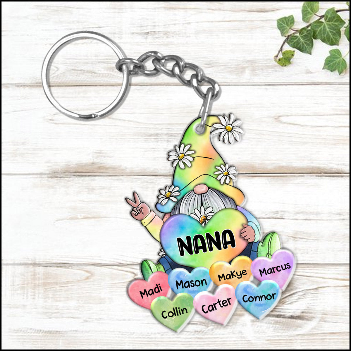 Colorful Rainbow  Grandma Mom Little Heart Kids Personalized Keychain