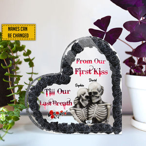 Skull Couple Black Rose Couple Gift Personalized Heart-Shaped Acrylic Plaque