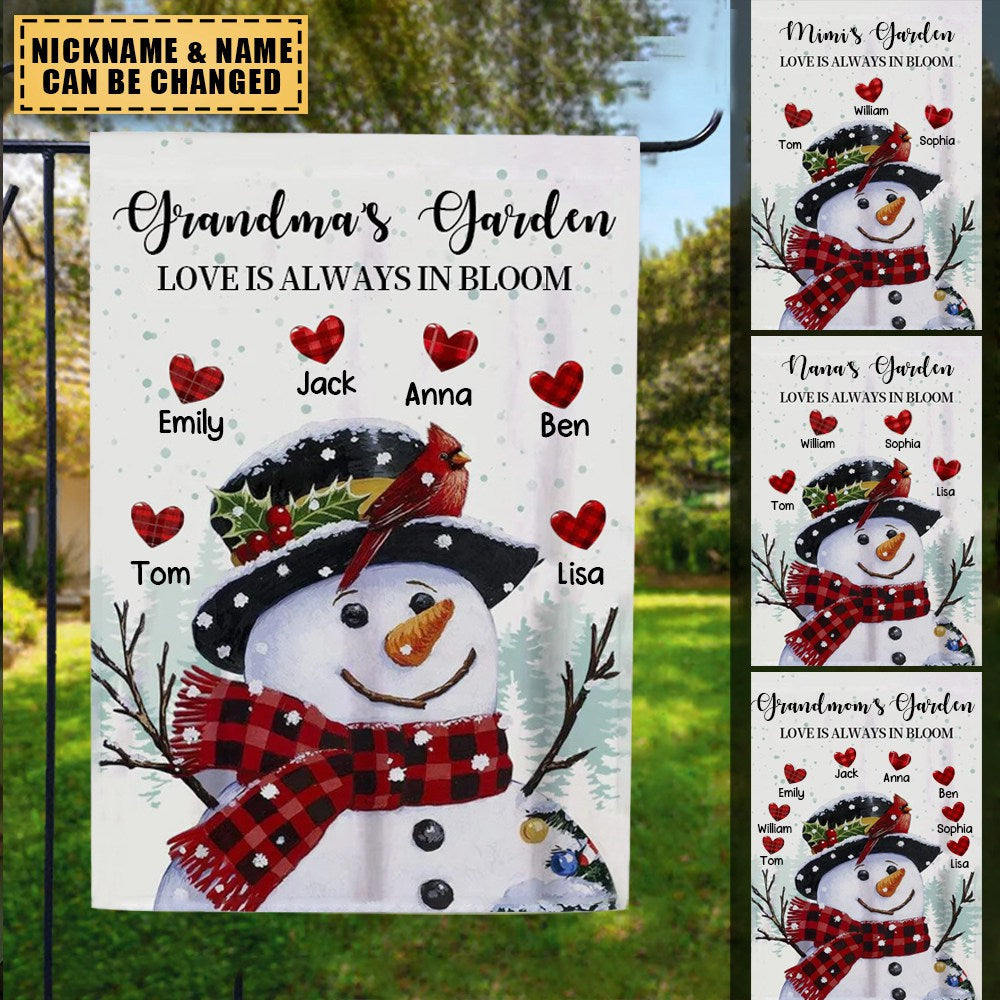 Family Snowman Grandma With Sweet Heart Kids Personalized Garden Flag