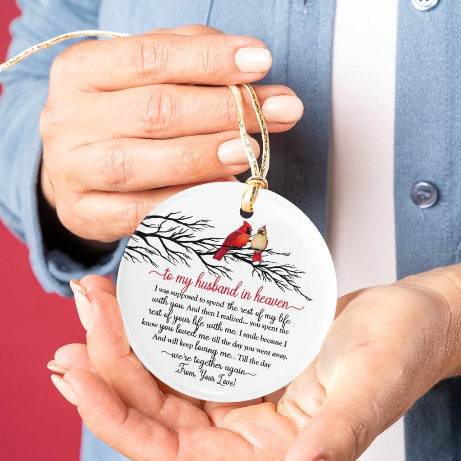 Memorial To My Husband In Heaven Ornament (Porcelain)