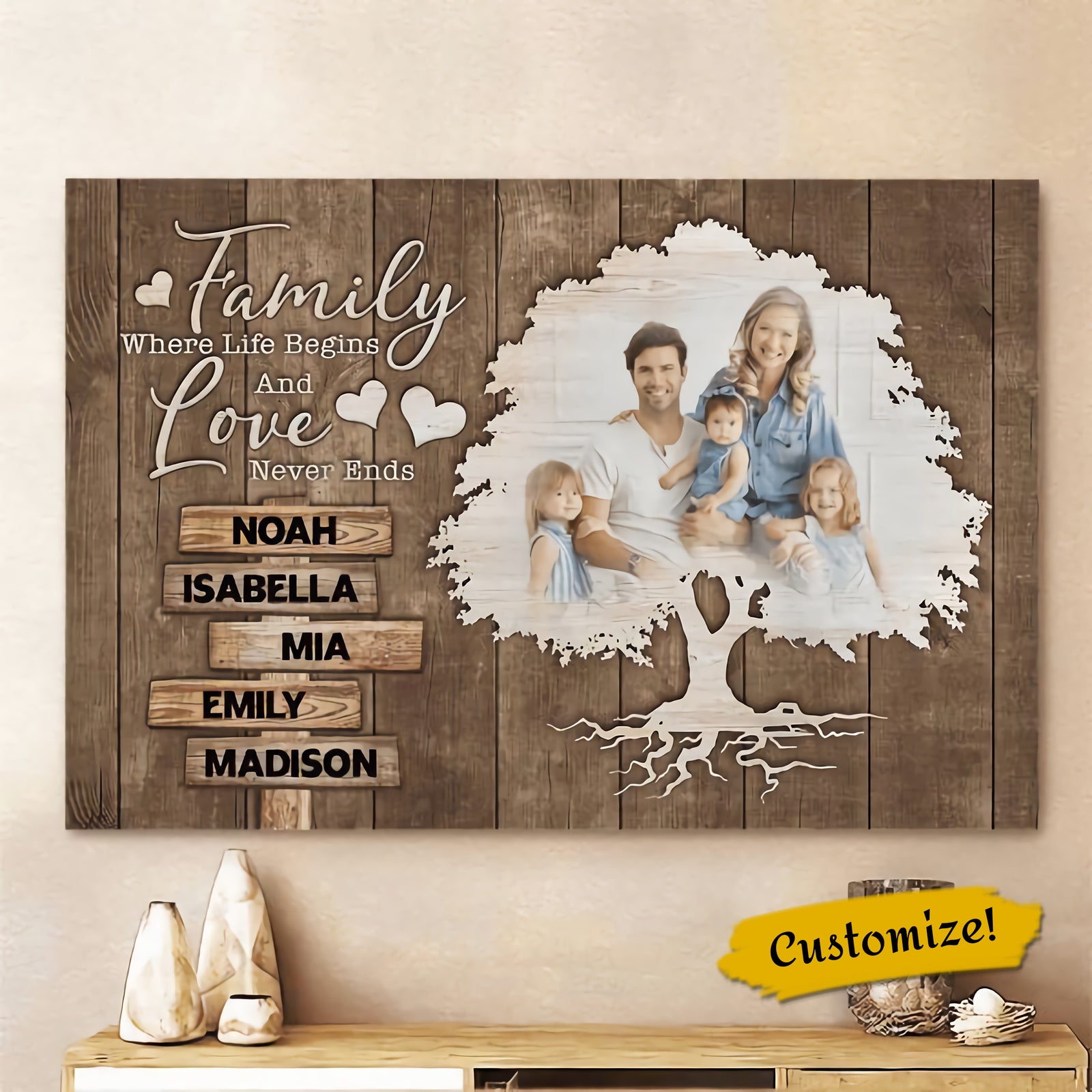 Family Where Life Begins And Love Never Ends Personalized Canvas
