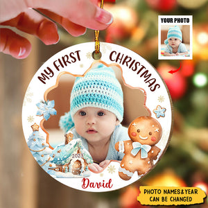 Personalized Gift For Baby First Gingerbread Upload Photo Circle Ornament