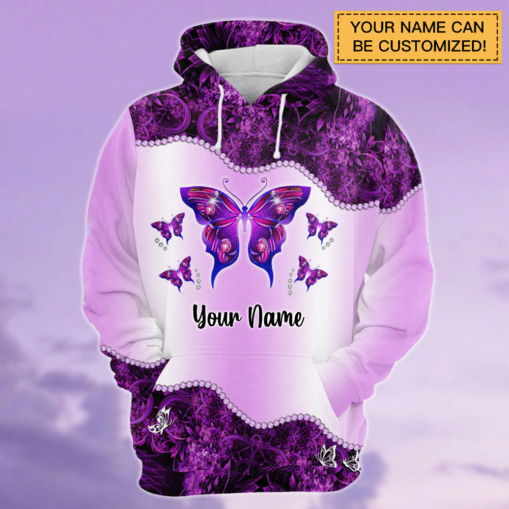 Violet Butterflies Personalized All Over Print Hoodie