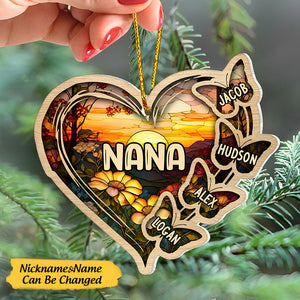 Personalized Christmas Mom Grandma Butterfly Heart Stained Glass Pattern Ornament