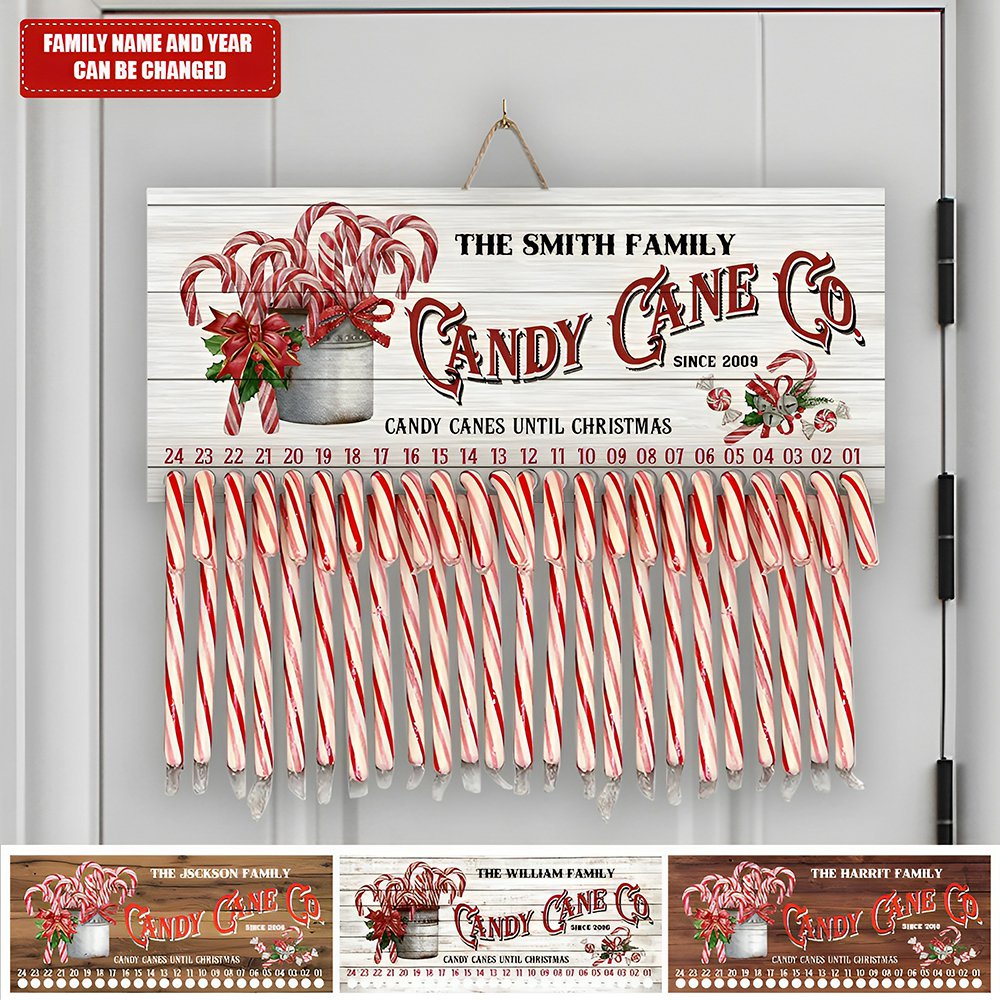 Gift For Family Christmas Countdown, Candy Cane Co Countdown - Personalized Wood Sign
