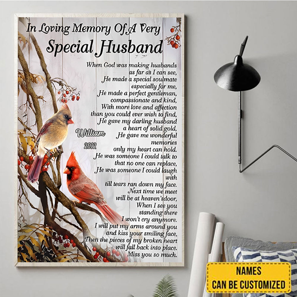 Cardinal Canvas Special Husband Memorial Gift Wall Art Wall Decor Living Home Decor