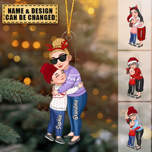 Grandma & Grandkid Hugging Christmas Personalized Acrylic Ornament