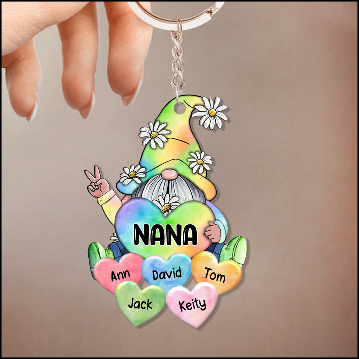 Colorful Rainbow  Grandma Mom Little Heart Kids Personalized Keychain