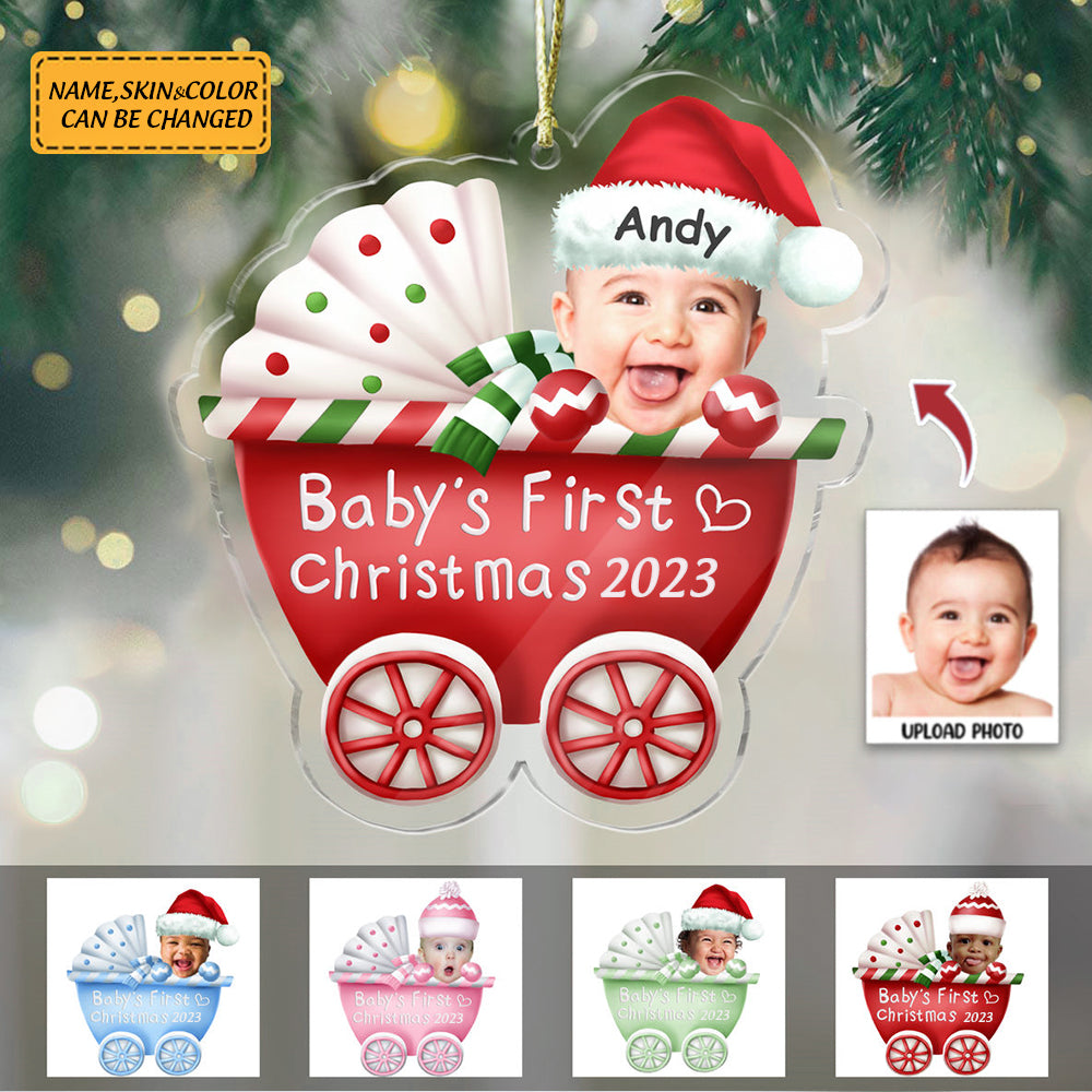 Personalized Transparent Christmas Ornament Baby Custom Photo-My First Christmas 2023