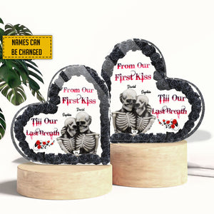 Skull Couple Black Rose Couple Gift Personalized Heart-Shaped Acrylic Plaque