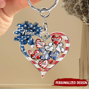 American Flag Sunflower Nana Mom Sweet Heart Kids Personalized Keychain