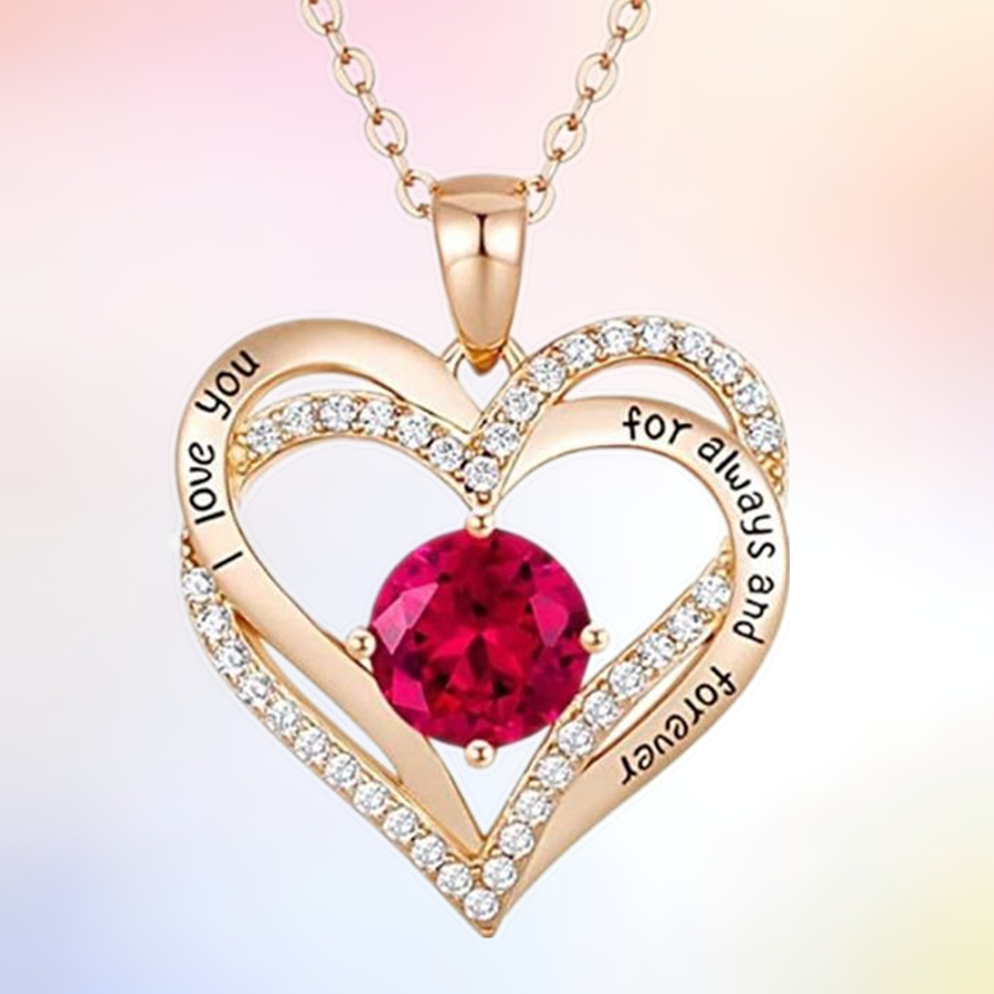 New Style Crystal Necklace Double Heart Mother Gift