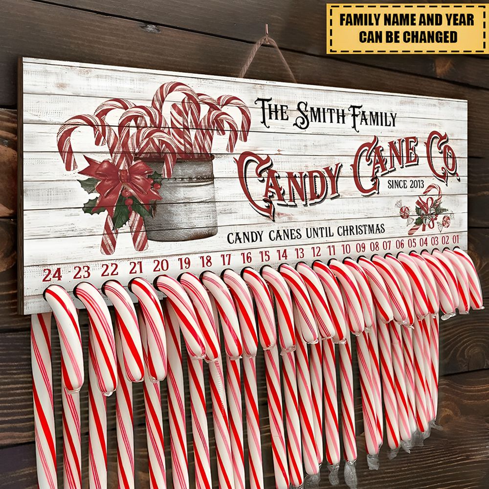 Gift For Family Christmas Countdown, Candy Cane Co Countdown - Personalized Wood Sign