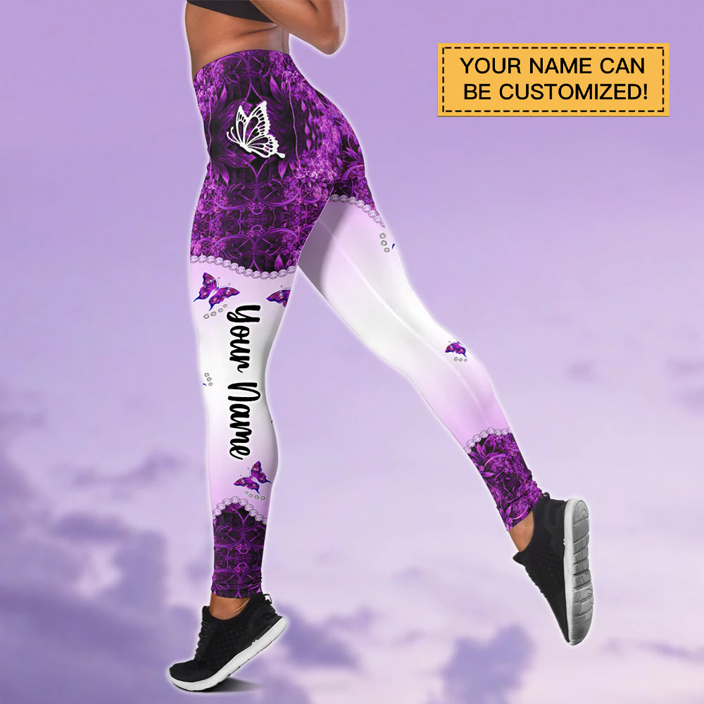 Violet Butterflies Personalized All Over Print Legging