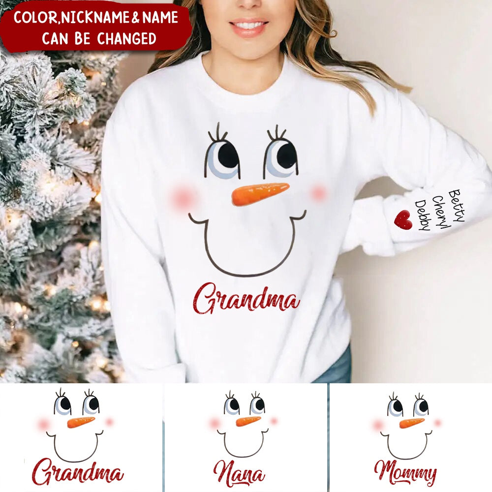 Cute Snowmy Grandma Mom Little Heart Kids Personalized Christmas Sweatshirt